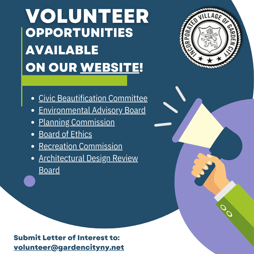 A list of volunteer opportunities in the Village.