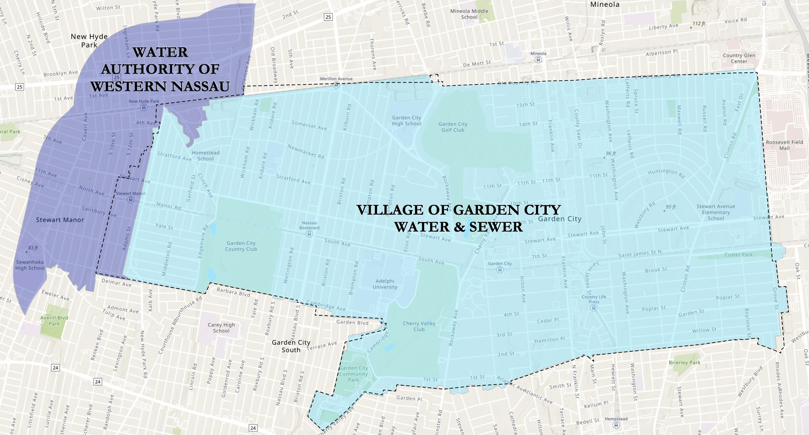 A map showing area within Garden City that is serviced by WAWNC.