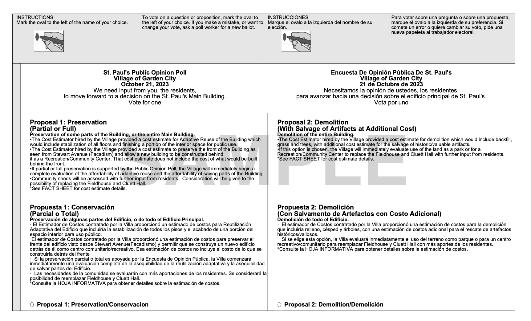 Public Opinion Poll SAMPLE ballot